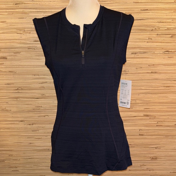 Athleta Tops - Athleta Pacifica il Lyme upf fitted tank Navy Zip-Front Tank Top medium nwt!
